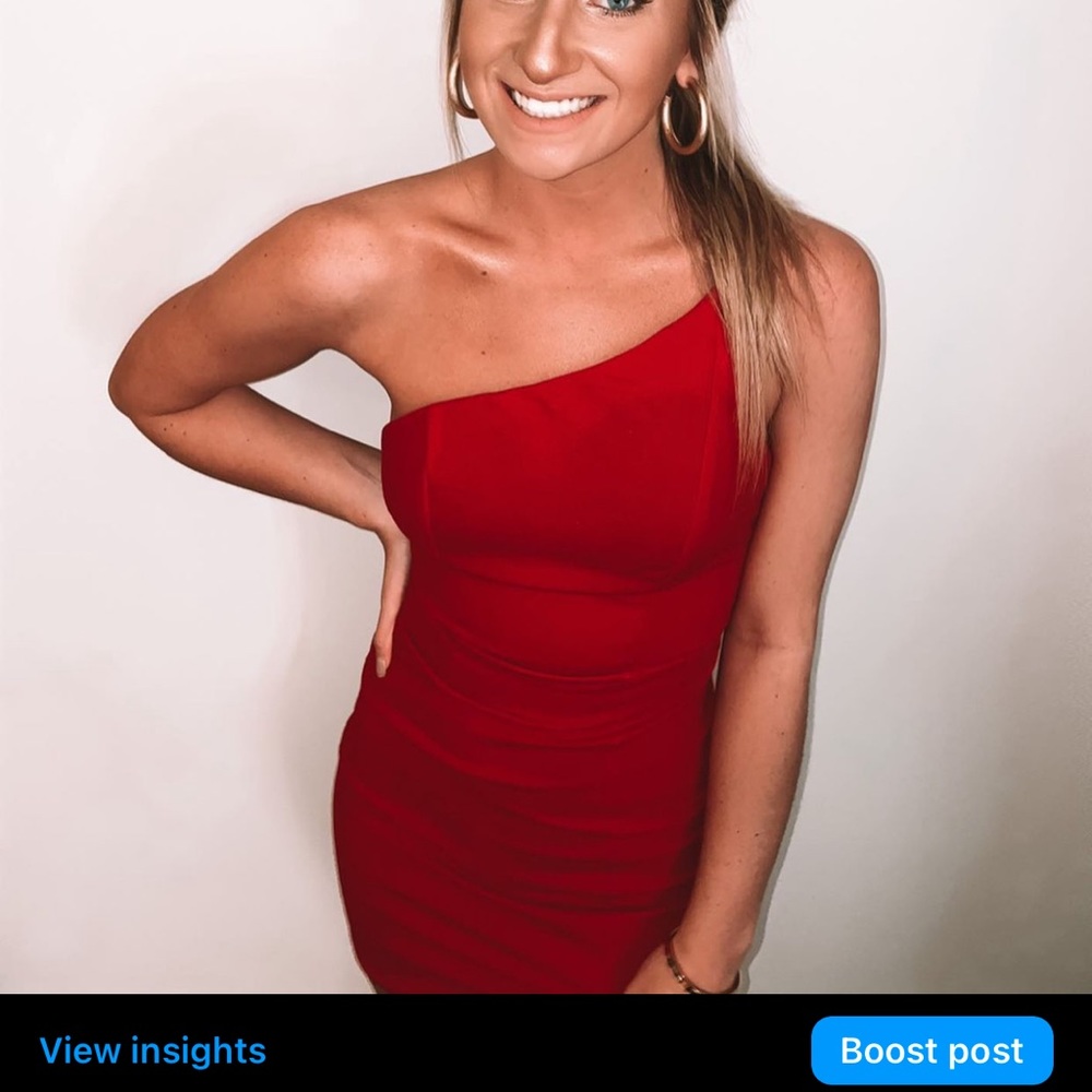 Red one shoulder dress